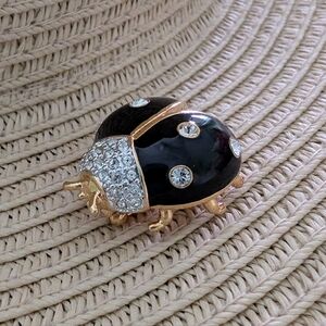 Joan Rivers Vintage Swarovski Crystal & Enamel Lady Bug Brooch